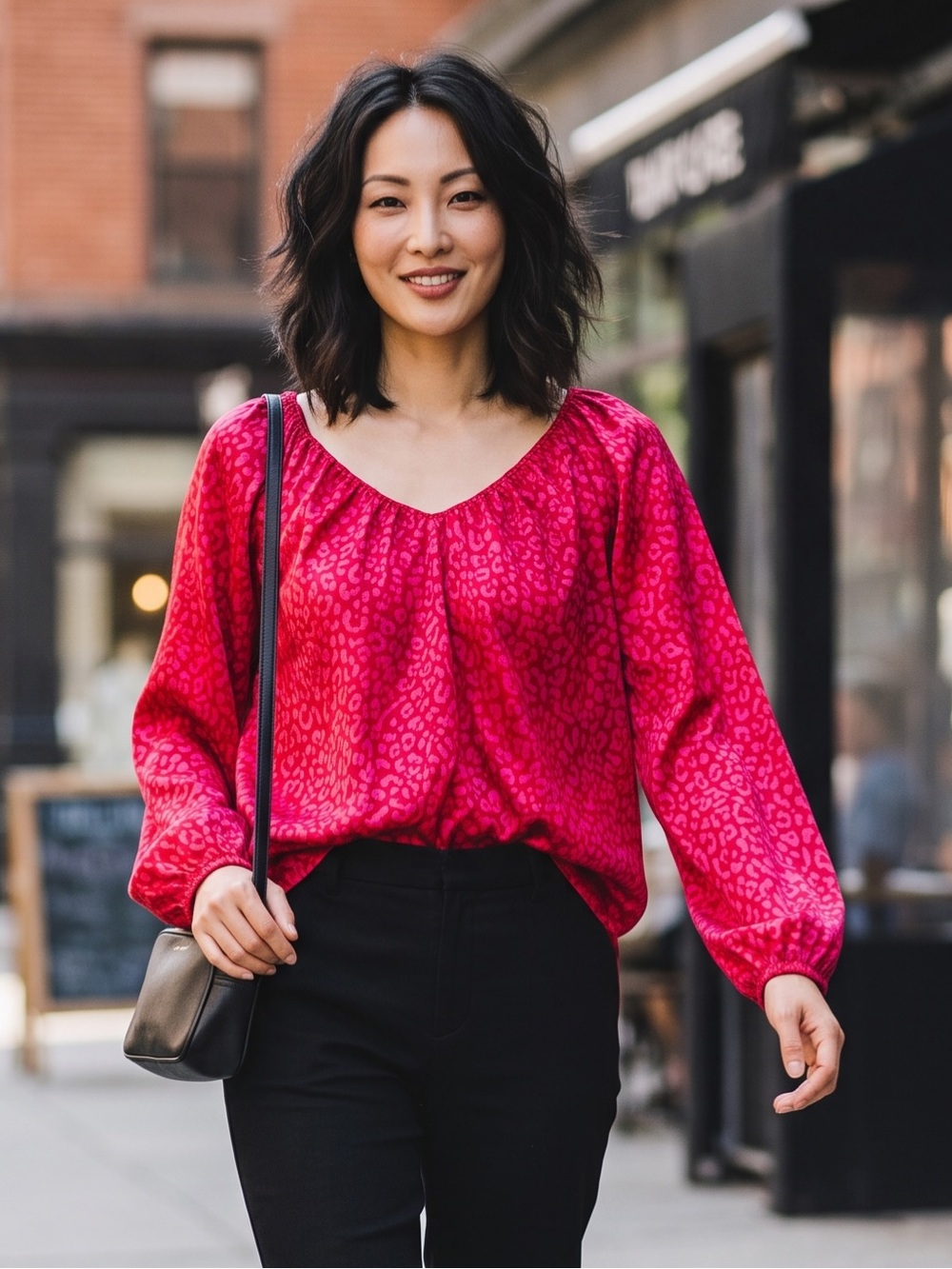 Ann Taylor Fuchsia Pink Leopard Print V-Neck Blouse